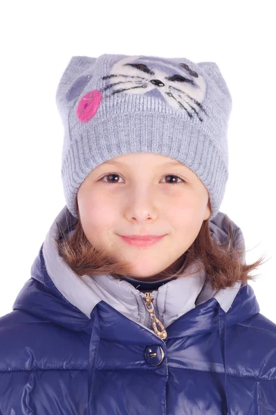 女孩穿着暖和的帽子和外套 — 图库照片