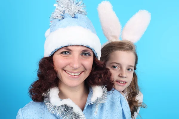 Snow Maiden with the cute little hare — Stock Photo, Image