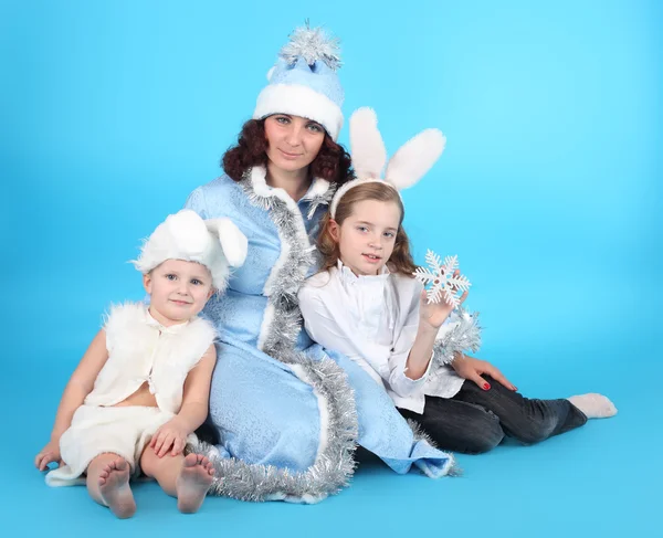 Snow Maiden with her cute little hares — Stock fotografie