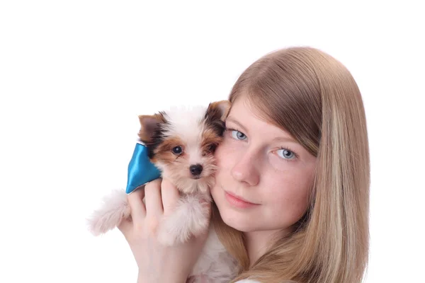 Girl and puppy — Stock Photo, Image