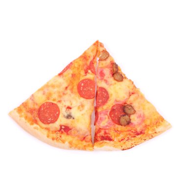 dilim pizza üzerinde beyaz izole