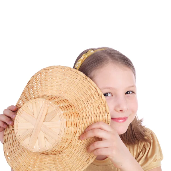 Menina Bonita Com Chapéu Palha — Fotografia de Stock