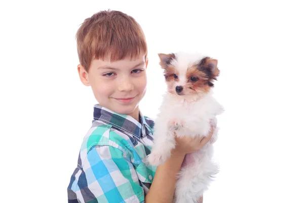 Niño y cachorro — Foto de Stock