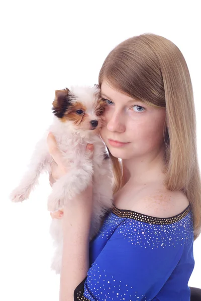 Girl and puppy — Stock Photo, Image