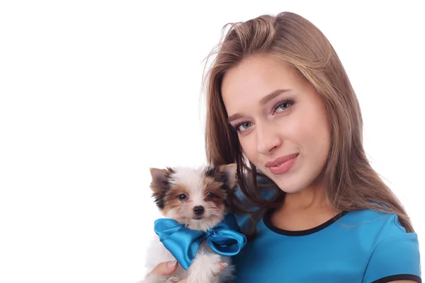 Girl and puppy — Stock Photo, Image