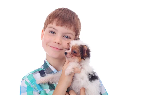 Boy and puppy — Stock Photo, Image