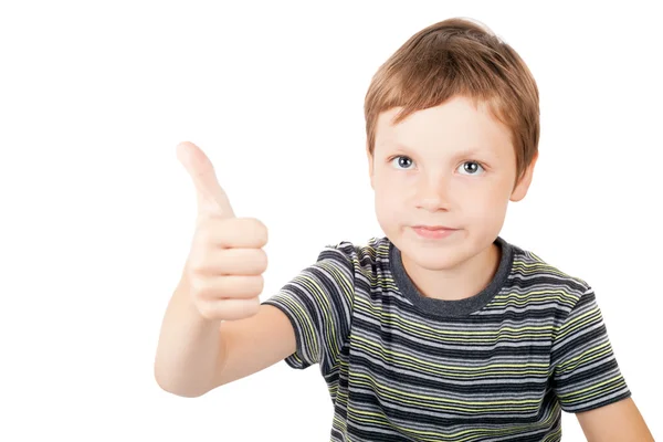 Мальчик держит большие пальцы вверх — стоковое фото