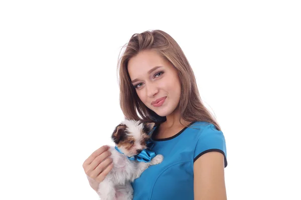 Girl and puppy — Stock Photo, Image