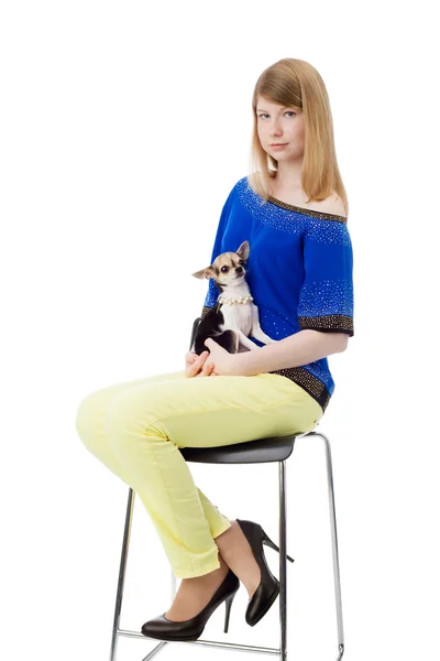 Girl and puppy — Stock Photo, Image