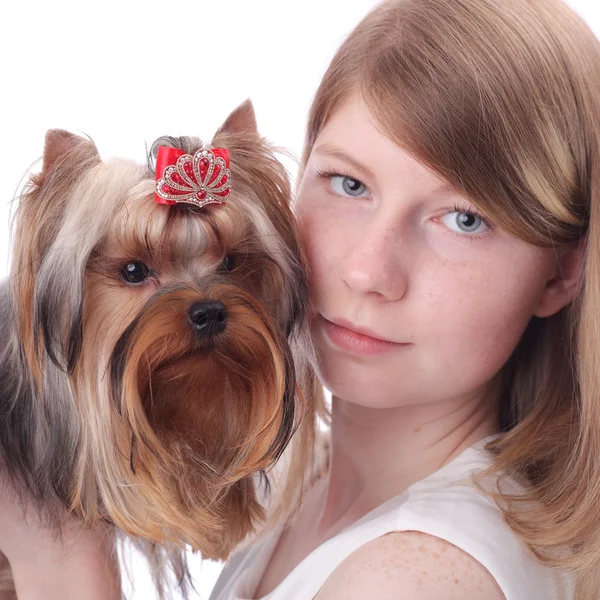 Menina e cão — Fotografia de Stock