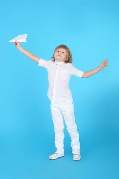 Boy with airplane — Stock Photo, Image