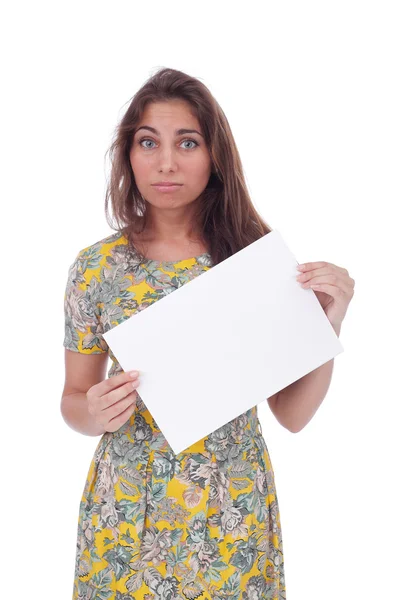 Chica con la hoja de papel en blanco — Foto de Stock