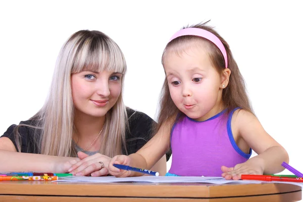 Baby drawing together with her mother — Stock Photo, Image