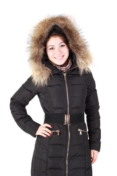 Девушка в меховой куртке — стоковое фото