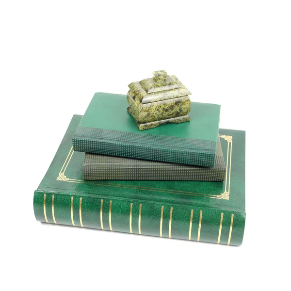 Books and malachite casket — Stock Photo, Image