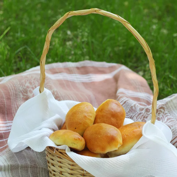 Picnic basket on the grass — Stock Photo, Image