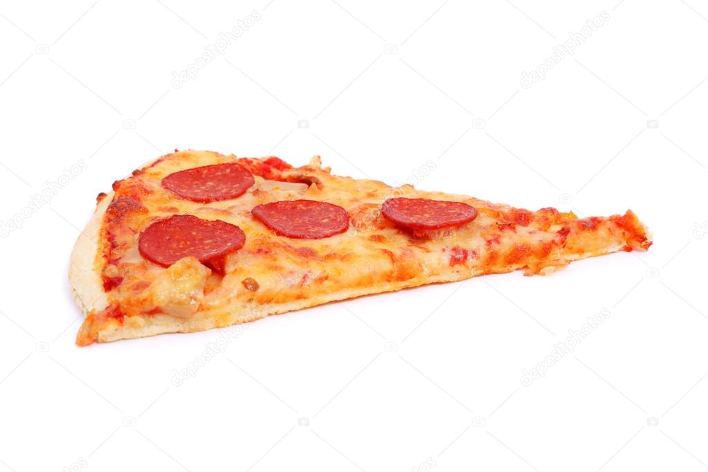 Slice of pizza on white