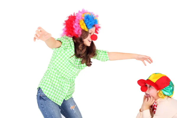 Děti oblečené jako klauni — Stock fotografie