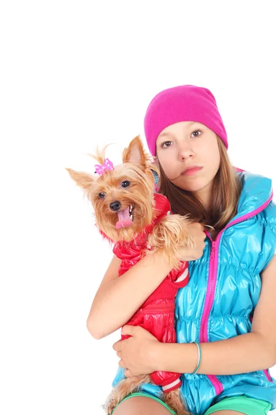 Girl with the cute little dog — Stock Photo, Image