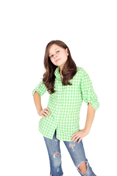 Teen flicka i rutig skjorta — Stockfoto