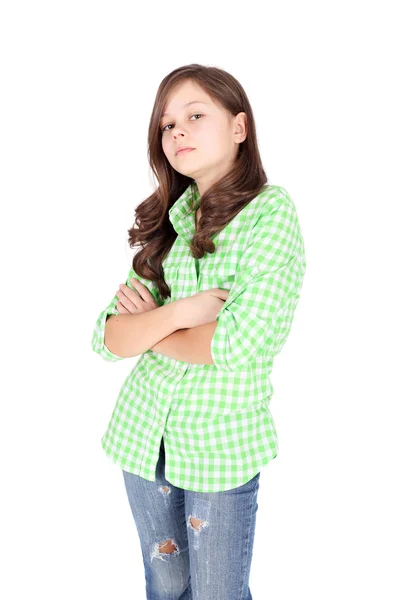 Tiener meisje in het geruite shirt — Stockfoto