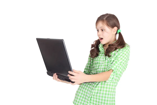 Ragazza sorpresa con computer portatile — Foto Stock