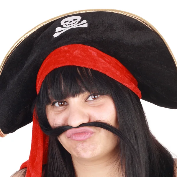 Kvinna i pirat hatt — Stockfoto