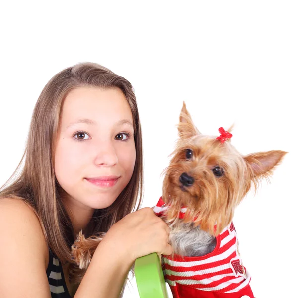 Girl with the cute little dog — Stock Photo, Image