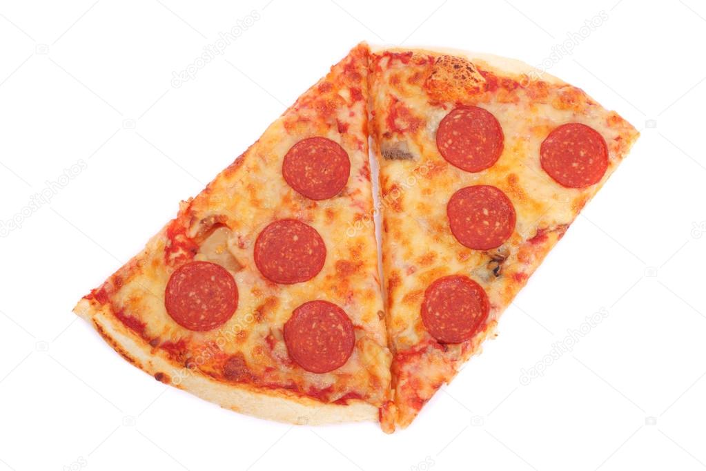 Slices of pizza on white