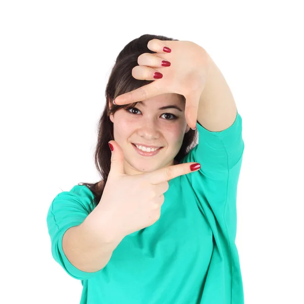 Chica enmarcando con sus dedos —  Fotos de Stock