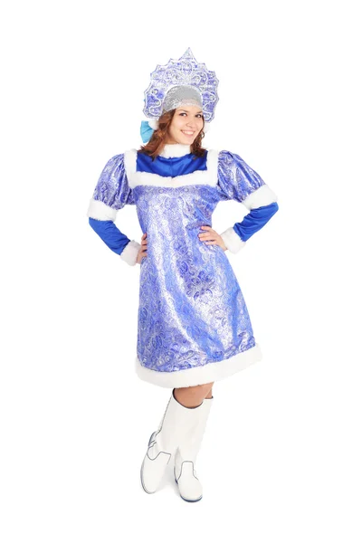 Menina em traje de donzela de neve — Fotografia de Stock