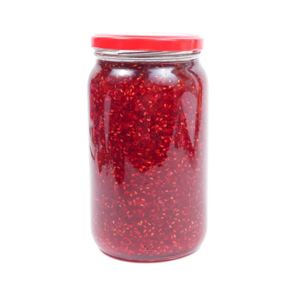 Raspberry jam in jar — Stock Photo, Image