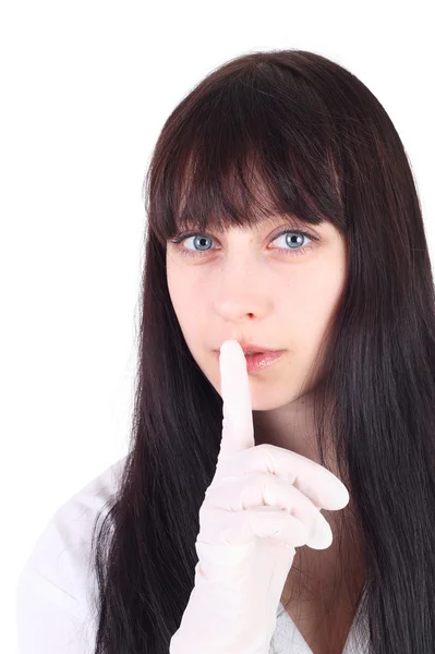 Doctor gesturing hush sign — Stock Photo, Image