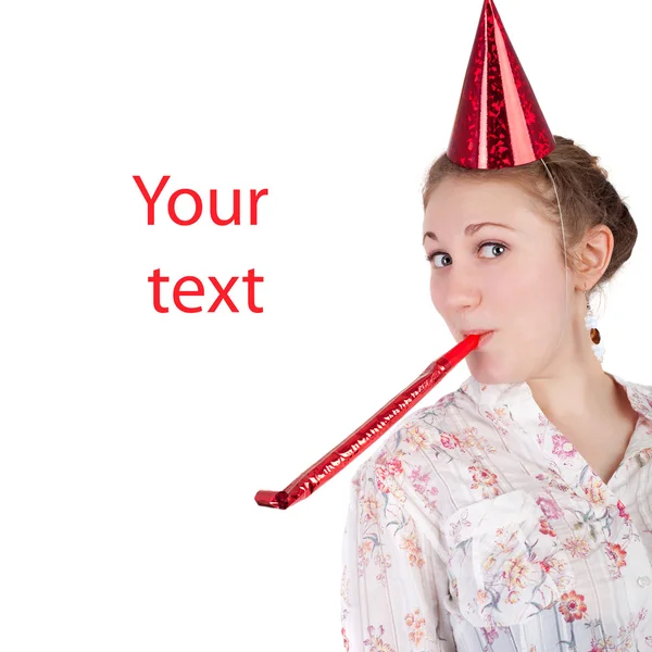 Girl in birthday cap — Stock Photo, Image