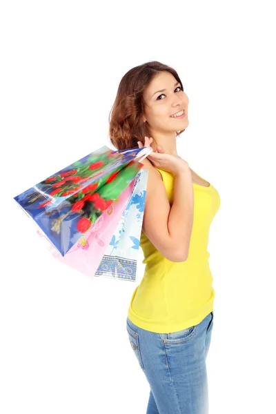 Chica con bolsas de regalo — Foto de Stock