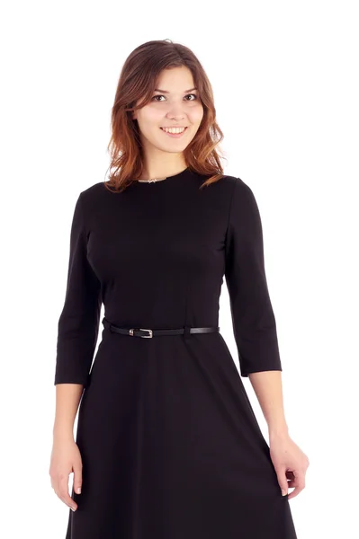 Menina demonstrando vestido preto — Fotografia de Stock