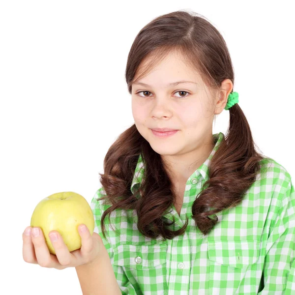 Girl with an apple in her hand — Stock Photo, Image