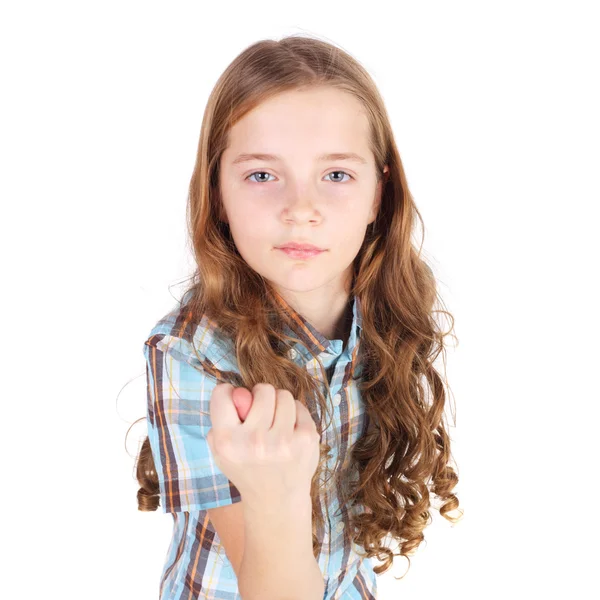 Meisje gebaren een fico — Stockfoto