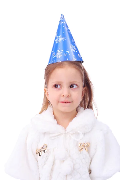 Chica usando la nueva gorra de año —  Fotos de Stock