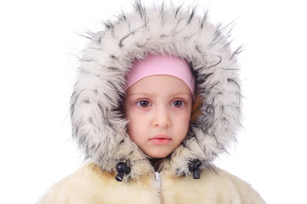 Girl in the winter fur coat Stock Image