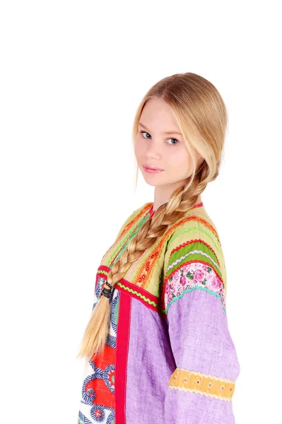 Menina vestindo roupas populares russas — Fotografia de Stock