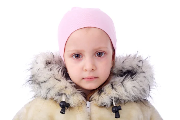 Little girl in winter fur coat — Stock Photo, Image