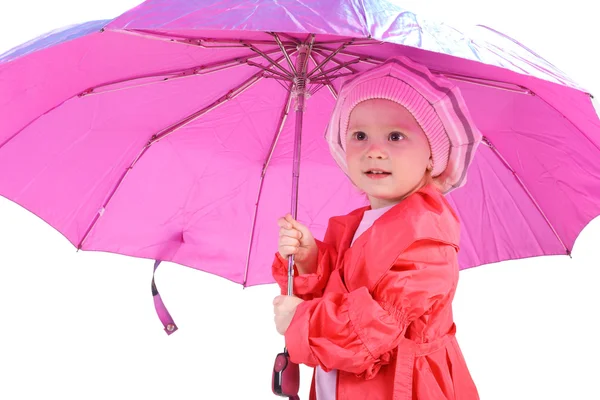 Lilla söta tjejen med paraply — Stockfoto