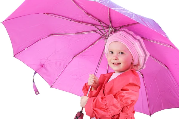 Lilla söta tjejen med paraply — Stockfoto