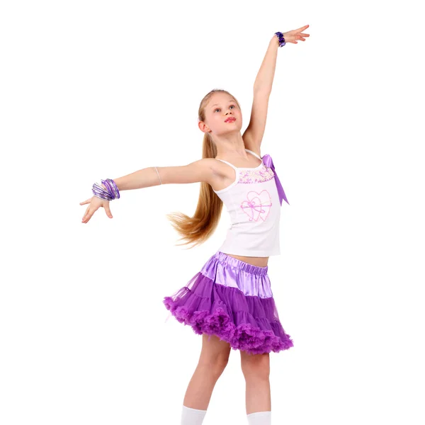 Tančí krásná blondýnka dospívající dívka — Stock fotografie