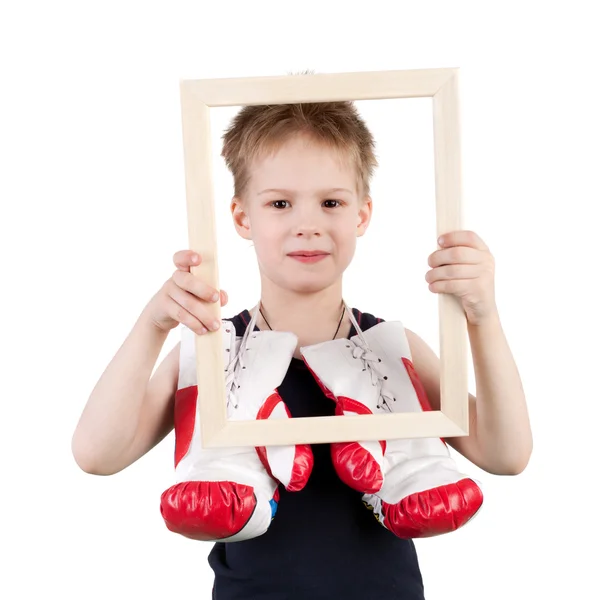 Glad liten pojke boxare — Stockfoto