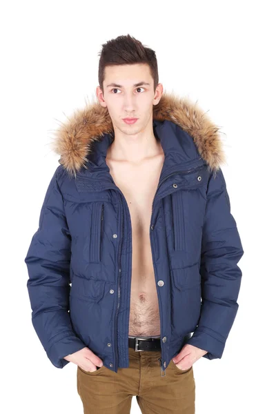 Cara de moda em casaco com peles — Fotografia de Stock
