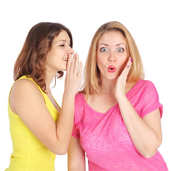 Beautiful girl telling news to friend — Stock Photo, Image