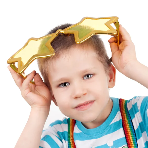 Mały chłopiec w okularach gwiazda — Zdjęcie stockowe