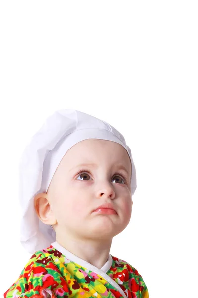 Pequeno bebê no cozinheiro cap — Fotografia de Stock